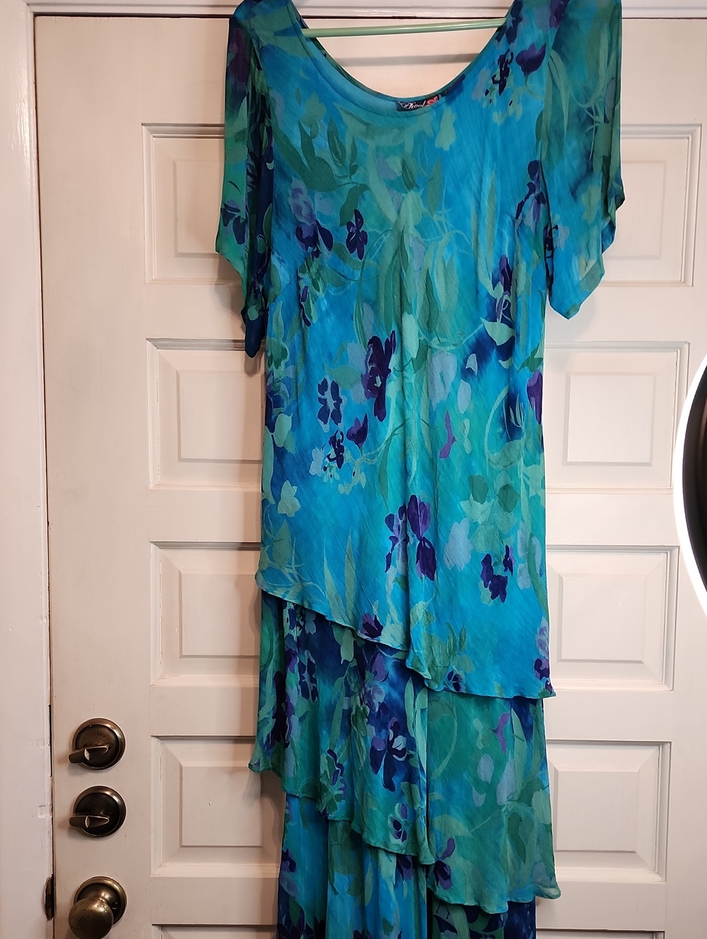 PHOOL Blue Green Purple Floral Dress In Rayon With Lining